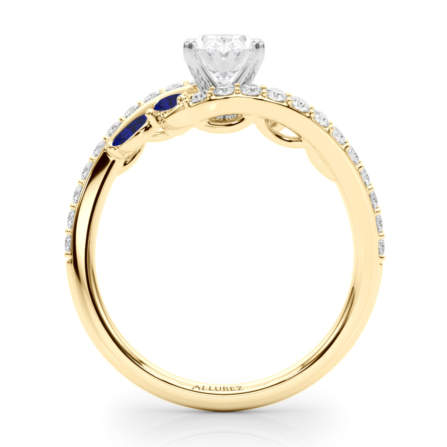 Swirl Design Diamond & Marquise Sapphire Engagement Ring 18K Yellow Gold (0.63ct)